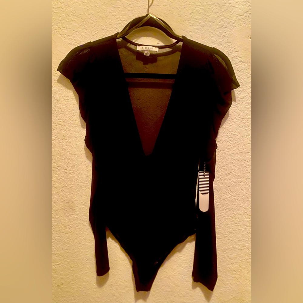 Express Black Asymmetrical Cut Out Bodysuit